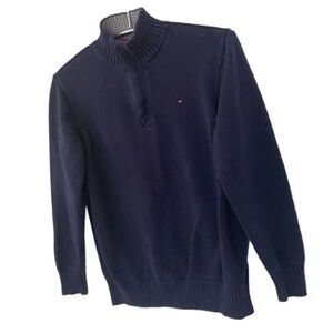 TOMMY HILFIGER | Youth Large (16/18) Navy Blue Quarter Zip Collared Sweatshirt